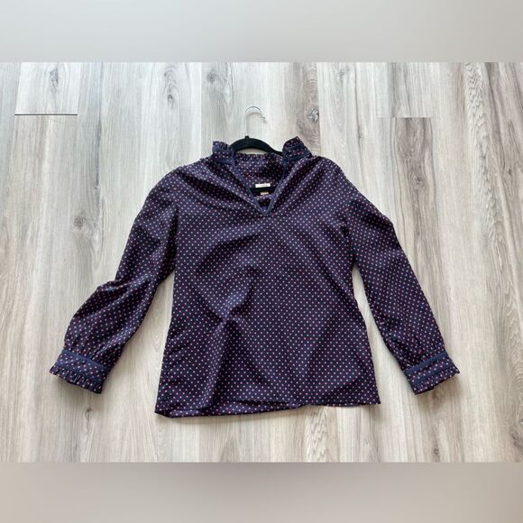 J. Crew 6 Navy Polka Dot High Neck Blouse - Picture 1 of 7